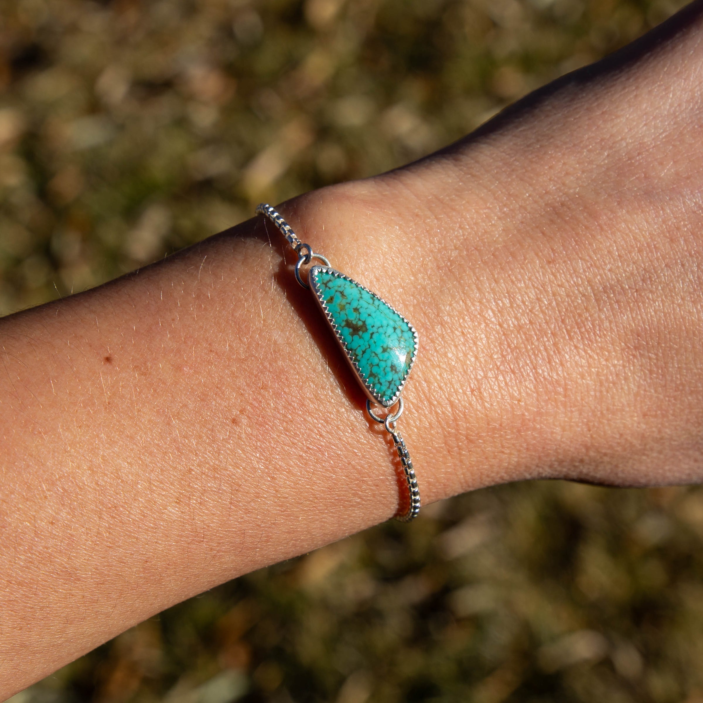 No. 8 Turquoise Sterling Silver Adjustable Bracelet - 8.5"