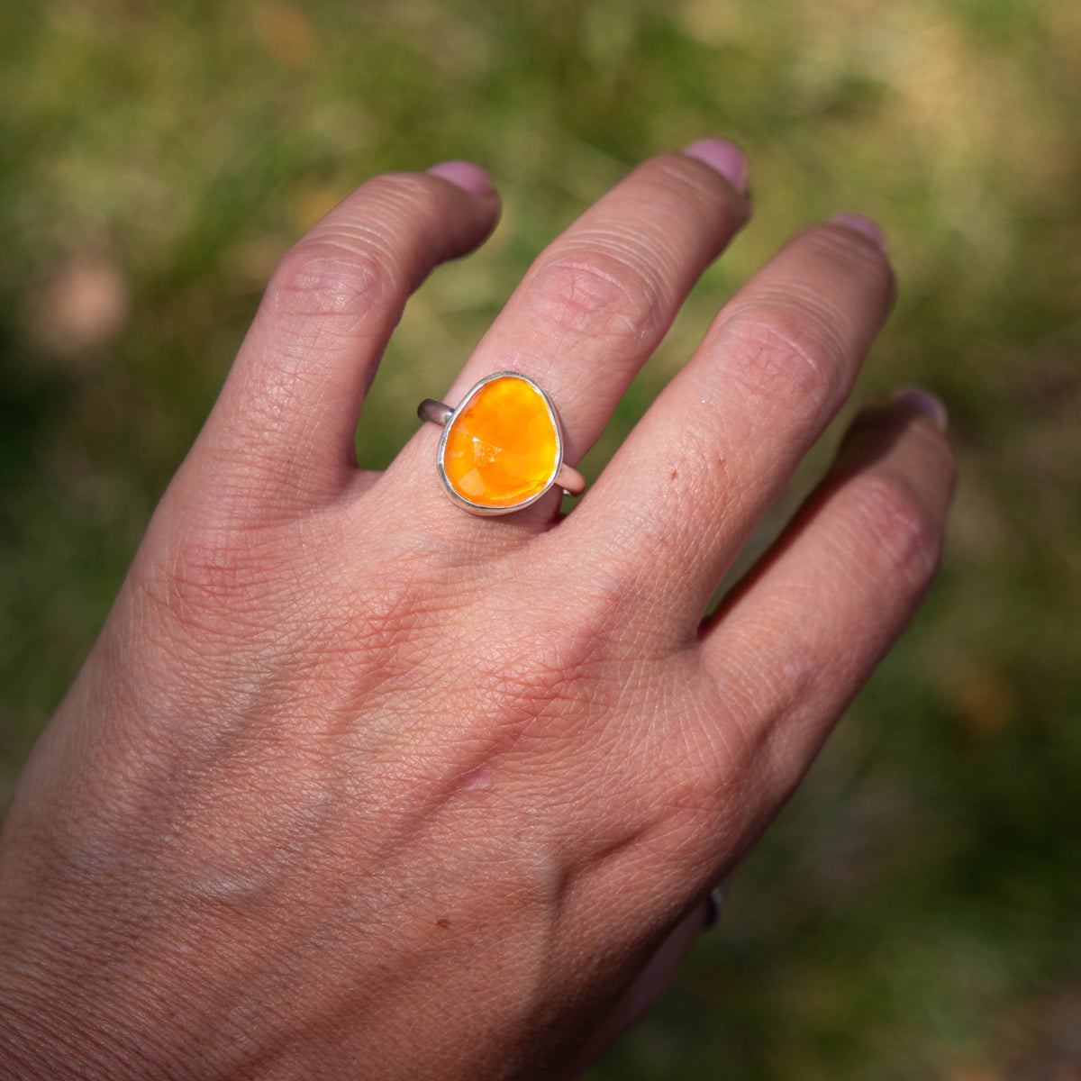 8 Carnelian Sterling Silver Stacker Ring (Size 8)