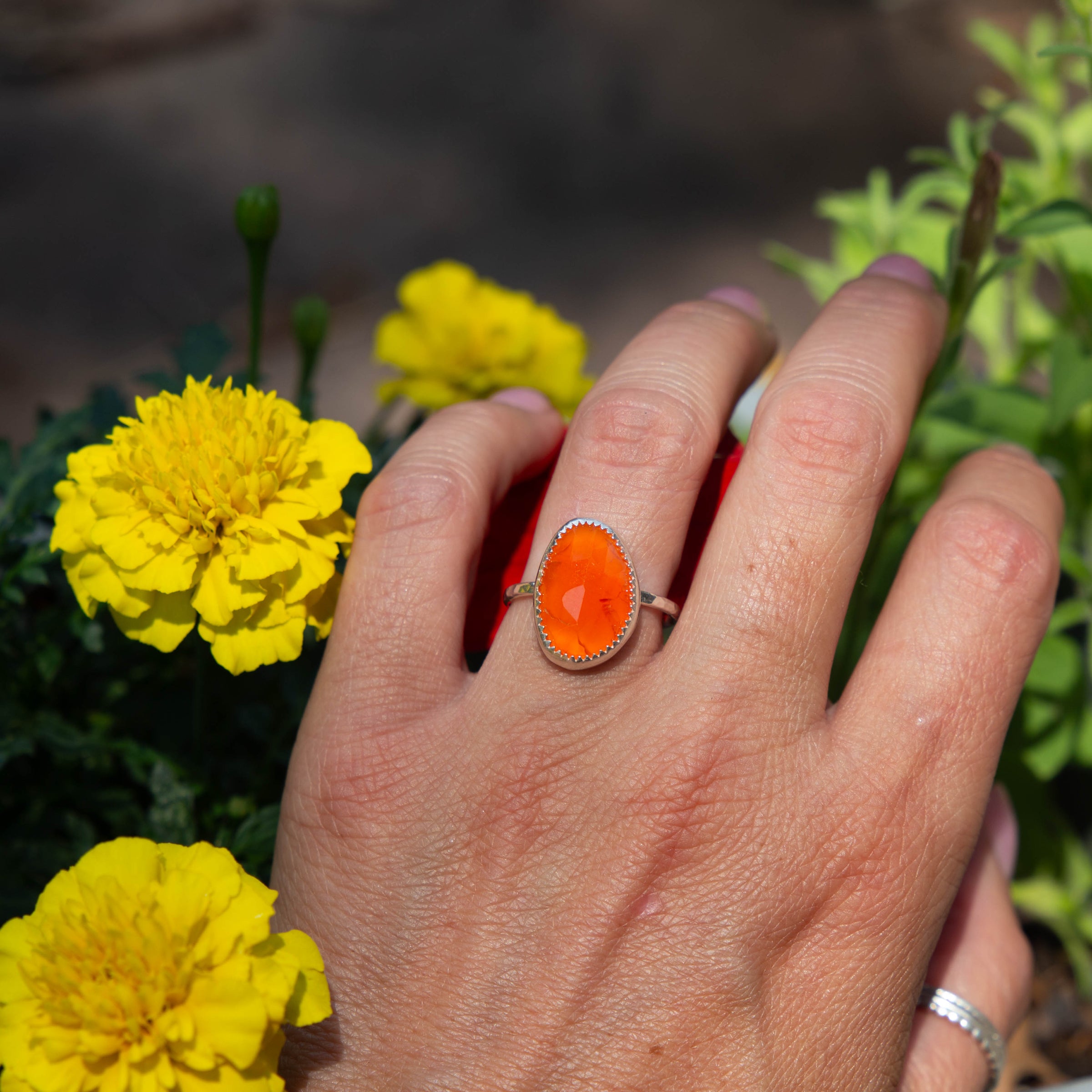 7 Carnelian Sterling Silver Stacker Ring (Size 7)