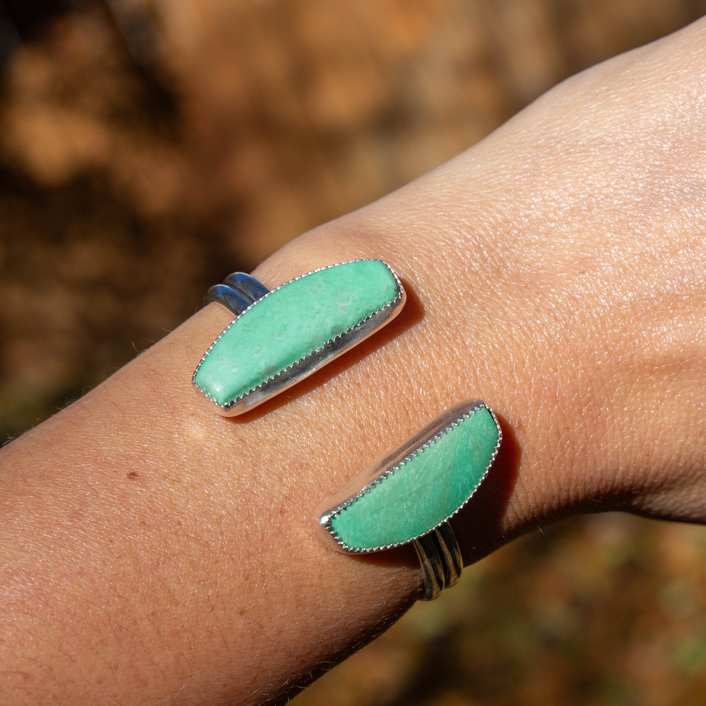 Variscite Double Stone Sterling Silver Open Cuff