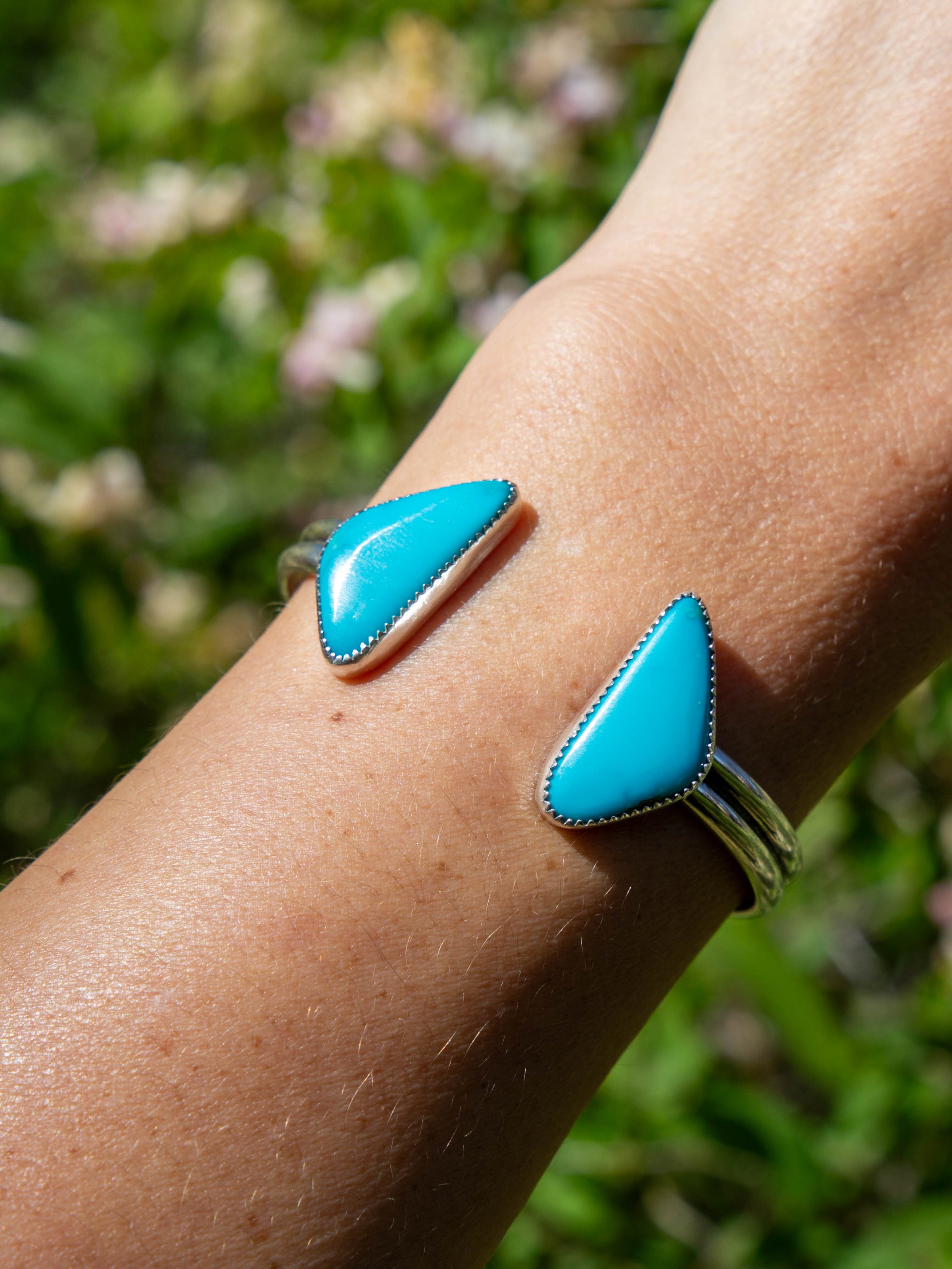 Royston Turquoise Double Stone Sterling Silver Open Cuff