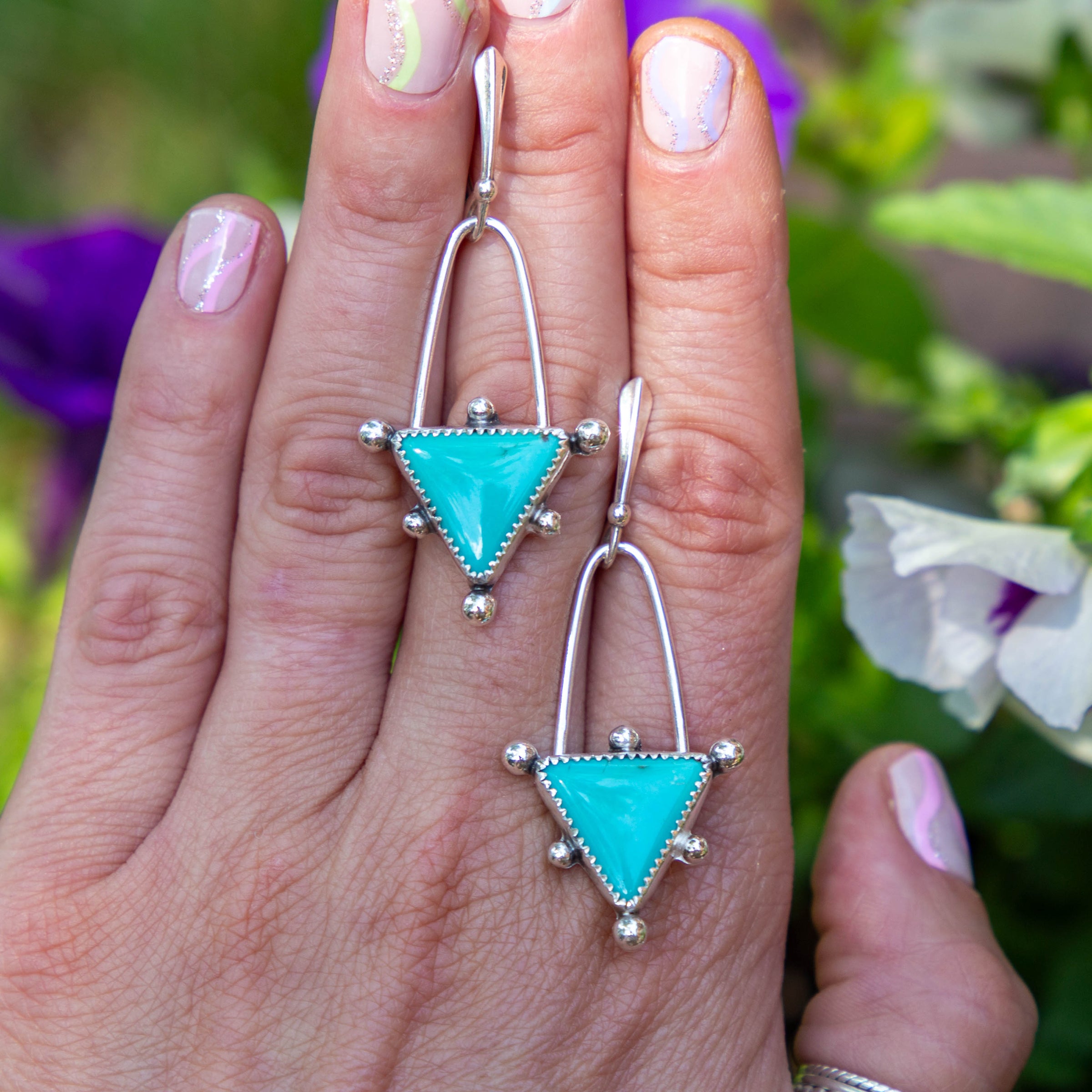 Chinese Turquoise Space Cowgirl Sterling Silver Earrings