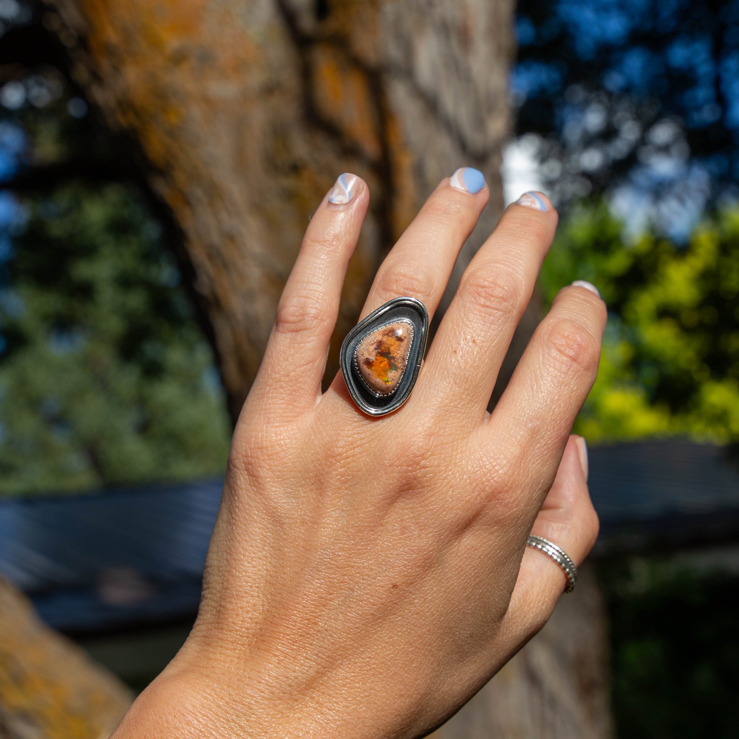 6.5 Mexican Fire Opal Sterling Silver Statement Ring (Size 6.5)