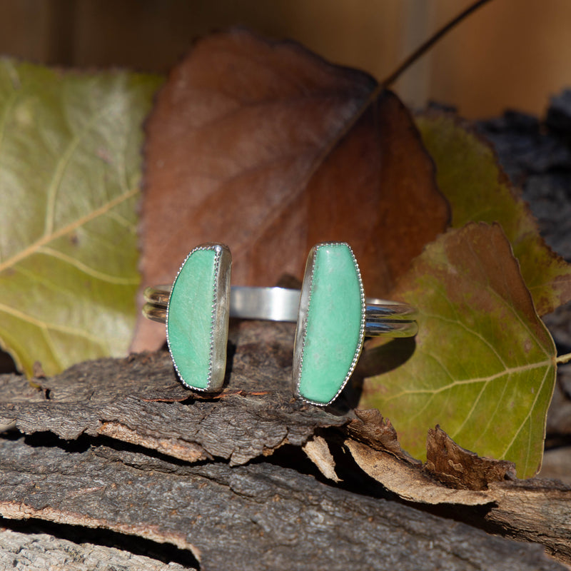 Variscite Double Stone Sterling Silver Open Cuff