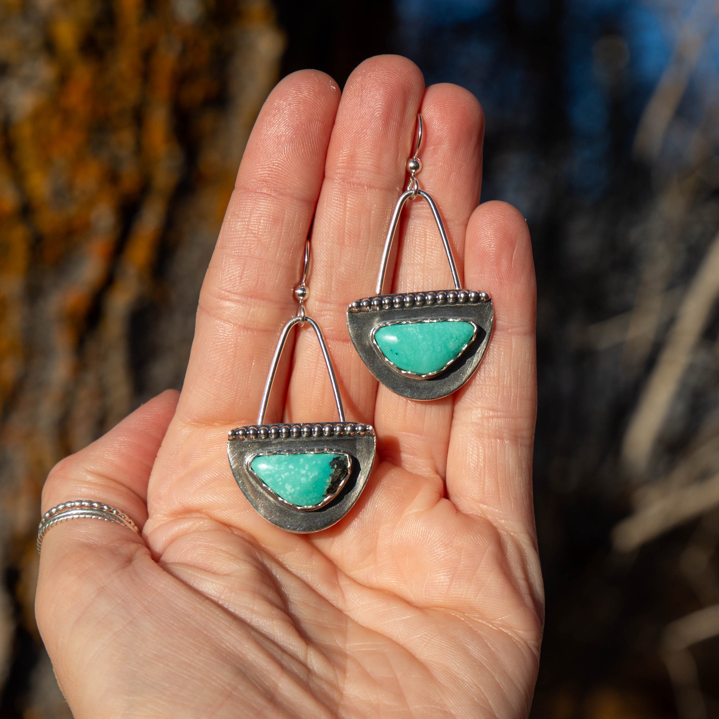 Campitos Turquoise Half Oval Sterling Silver Earrings