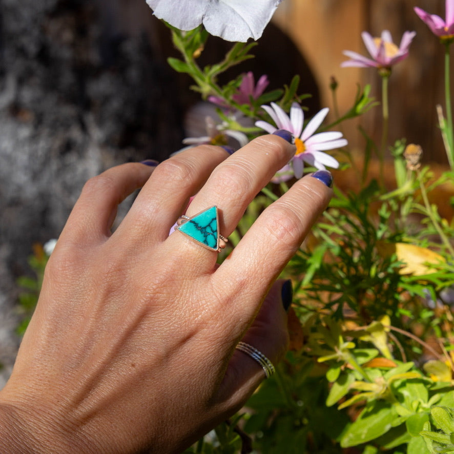 7.5 Chinese Turquoise Sterling Silver Stacker Ring (Size 7.5)