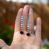 Black Onyx Oxidized Coin Chain Sterling Silver Threader Earrings