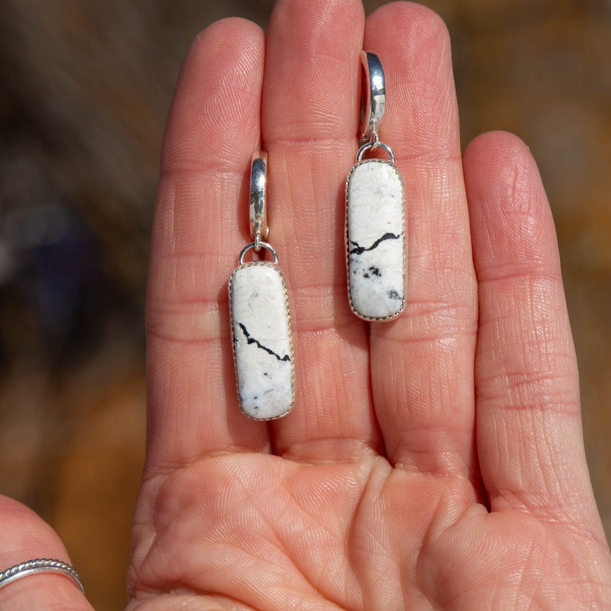 White Buffalo Turquoise Sterling Silver Hoop Earrings