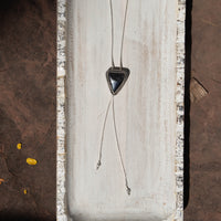 36" Black Druzy Agate Triangle Sterling Silver Chain Bolo La Femme