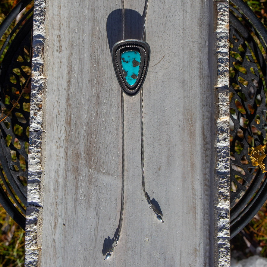 36" Campitos Turquoise Triangular Adjustable Sterling Silver Chain Bolo