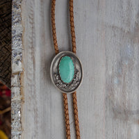42" Carico Lake Turquoise Cactus Shadowbox Sterling Silver Bolo