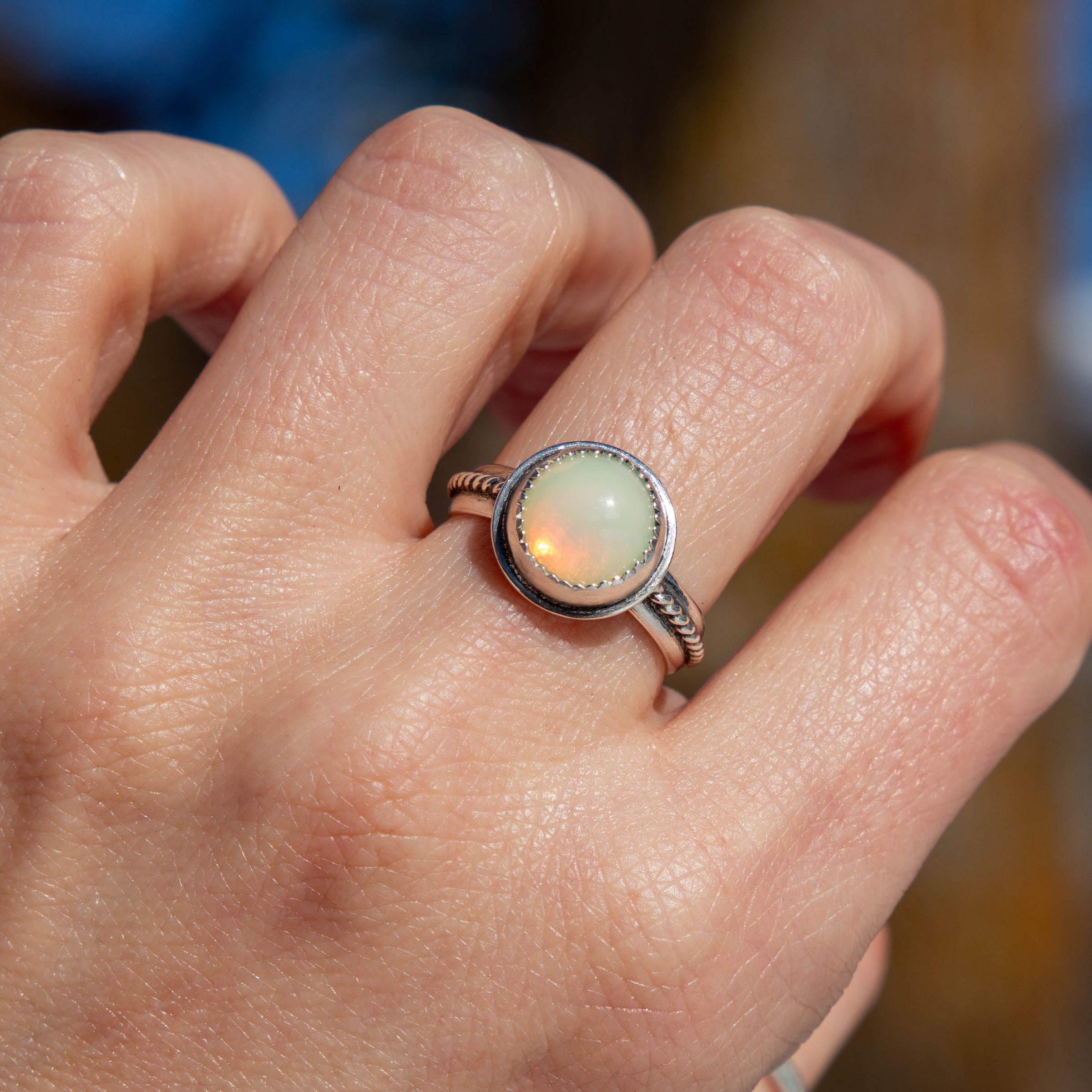 7.75 Opal Sterling Silver Ring (Size 7.75)