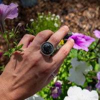 7.25 Midnight Quartz Sterling Silver Circle Ring (Size 7.25)