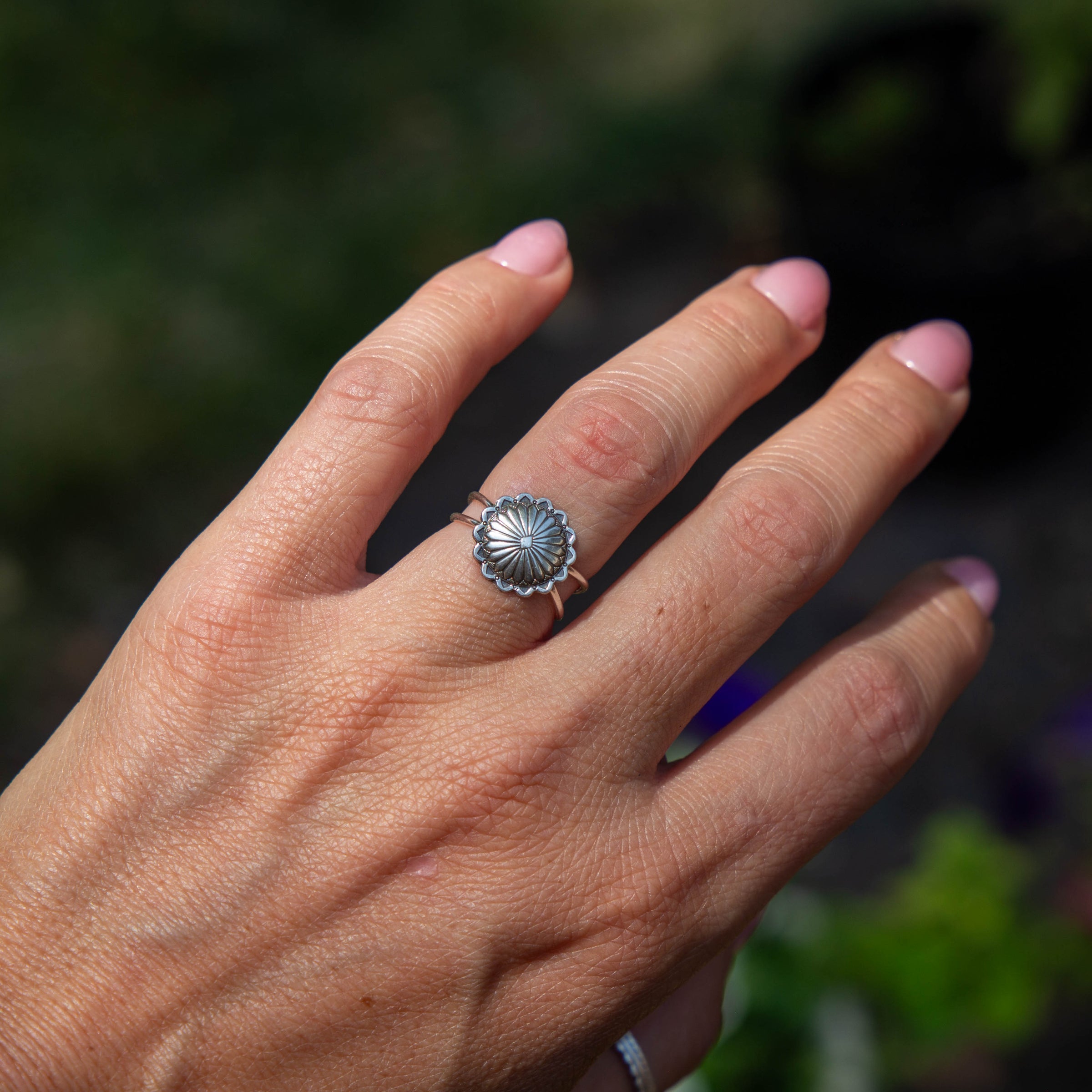 5.5 Stamped Circle Concho Sterling Silver Stacking Ring (Size 5.5)