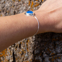 Electric Blue Chalcedony Sterling Silver Slider Bracelet - 7.5"