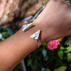 White Buffalo Triangle Double Stone Sterling Silver Open Cuff #2