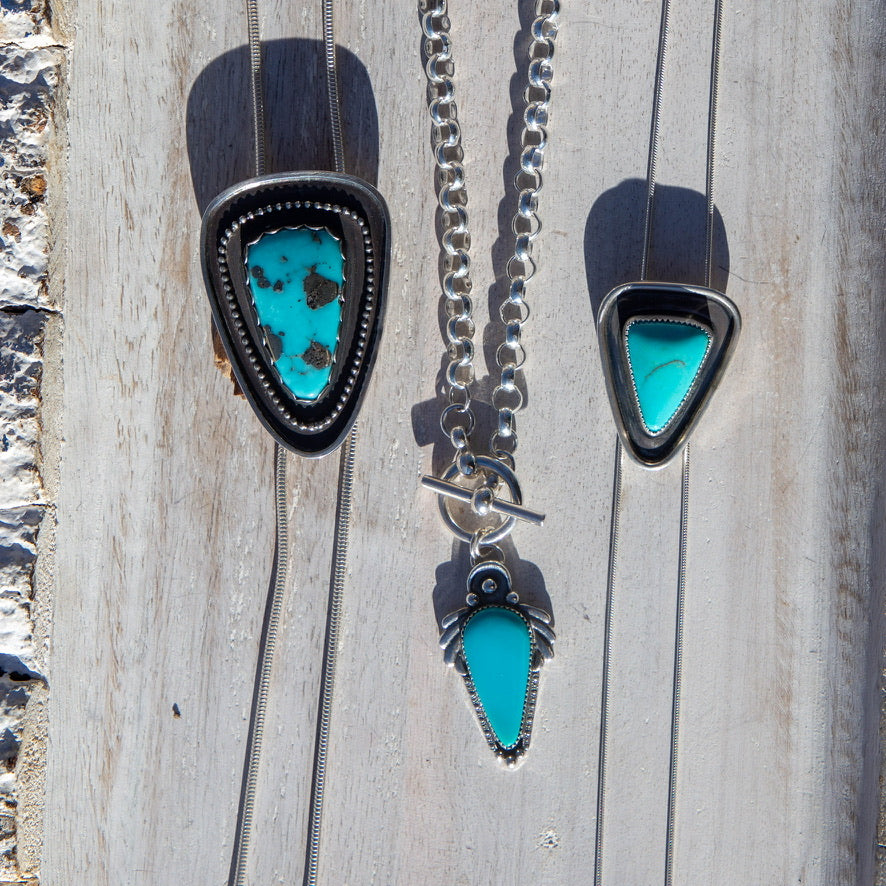 20" Royston Turquoise Sterling Silver Chunky Chain Front Toggle Necklace