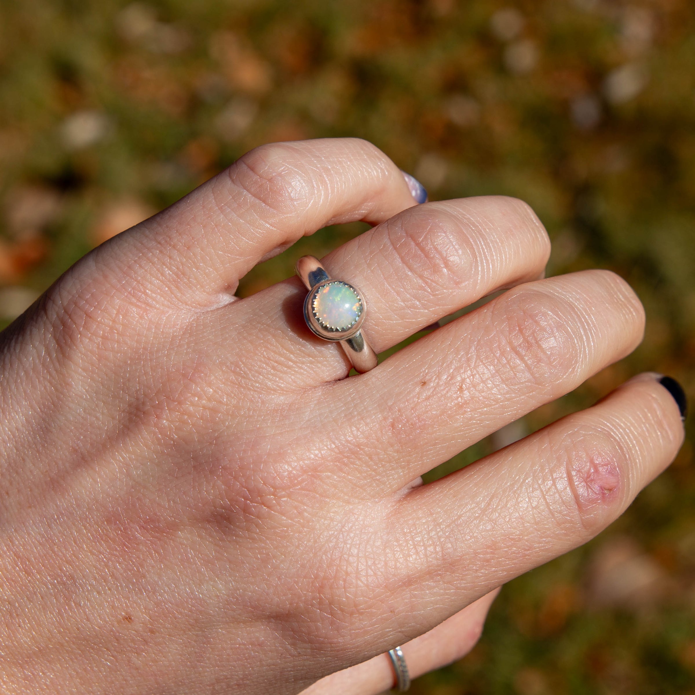 6.5 Opal Sterling Silver Stacking Ring (Size 6.5)