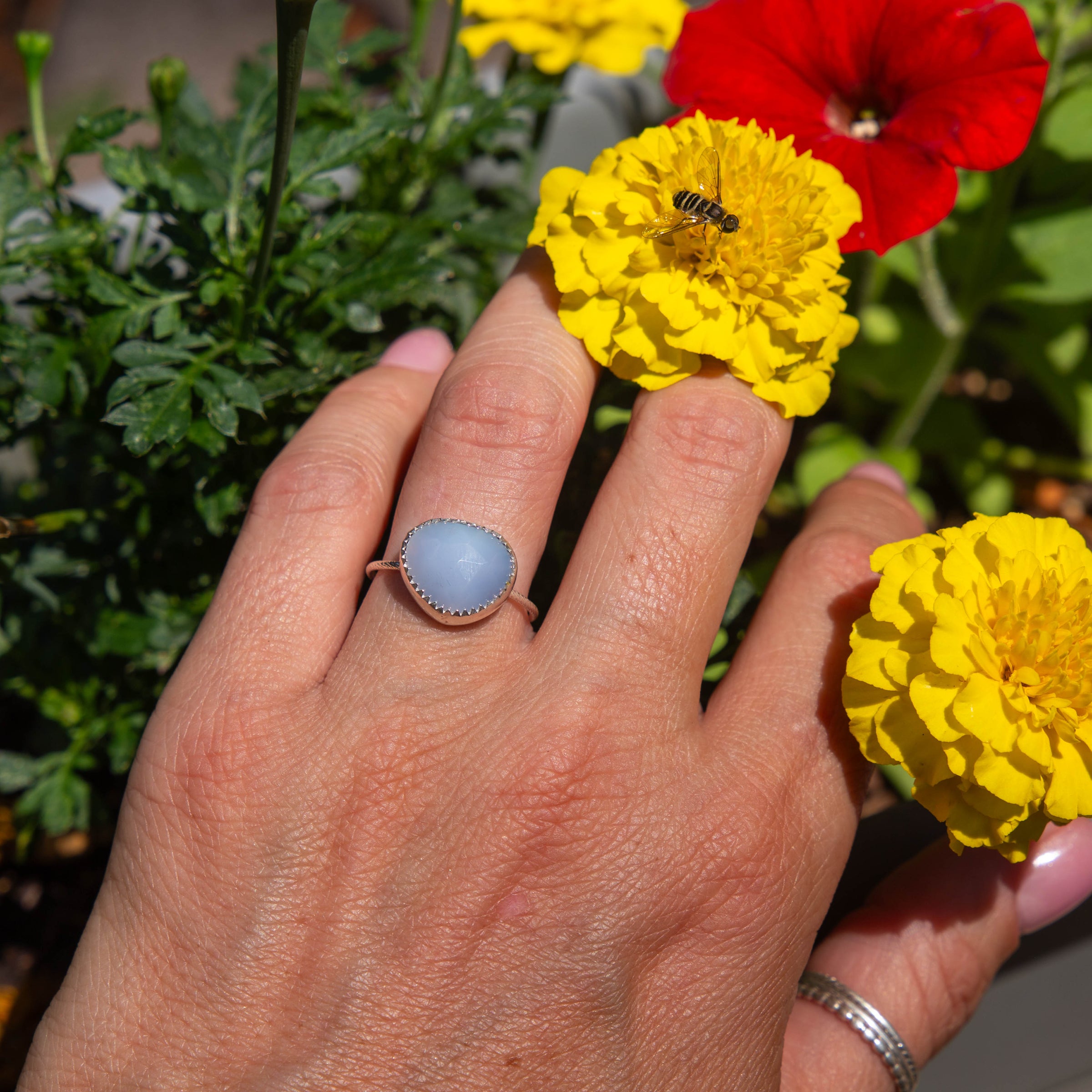 8 Chalcedony Sterling Silver Stacker Ring (Size 8)