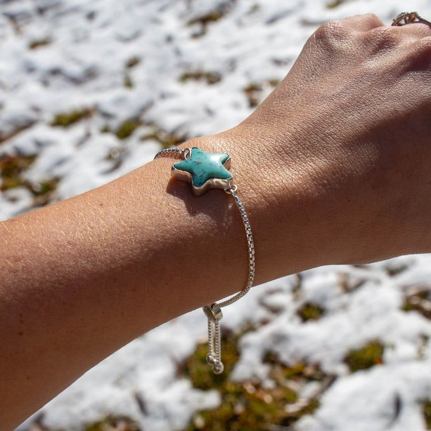 Campitos Turquoise Star Sterling Silver Slider Adjustable Bracelet - 8.5"