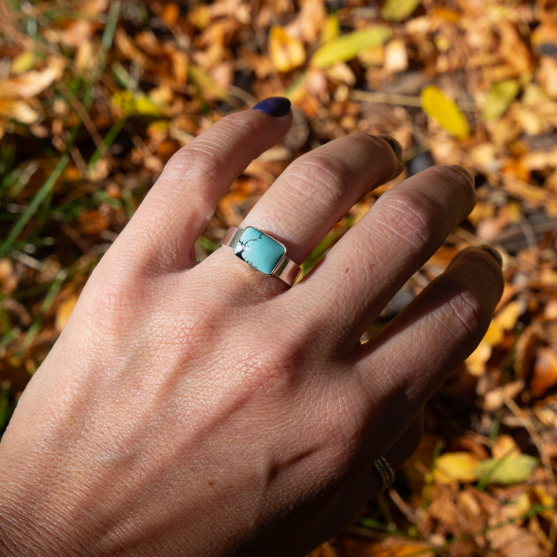 6.5 Hubei Turquoise Sterling Silver Stacker Ring (Size 6.5)