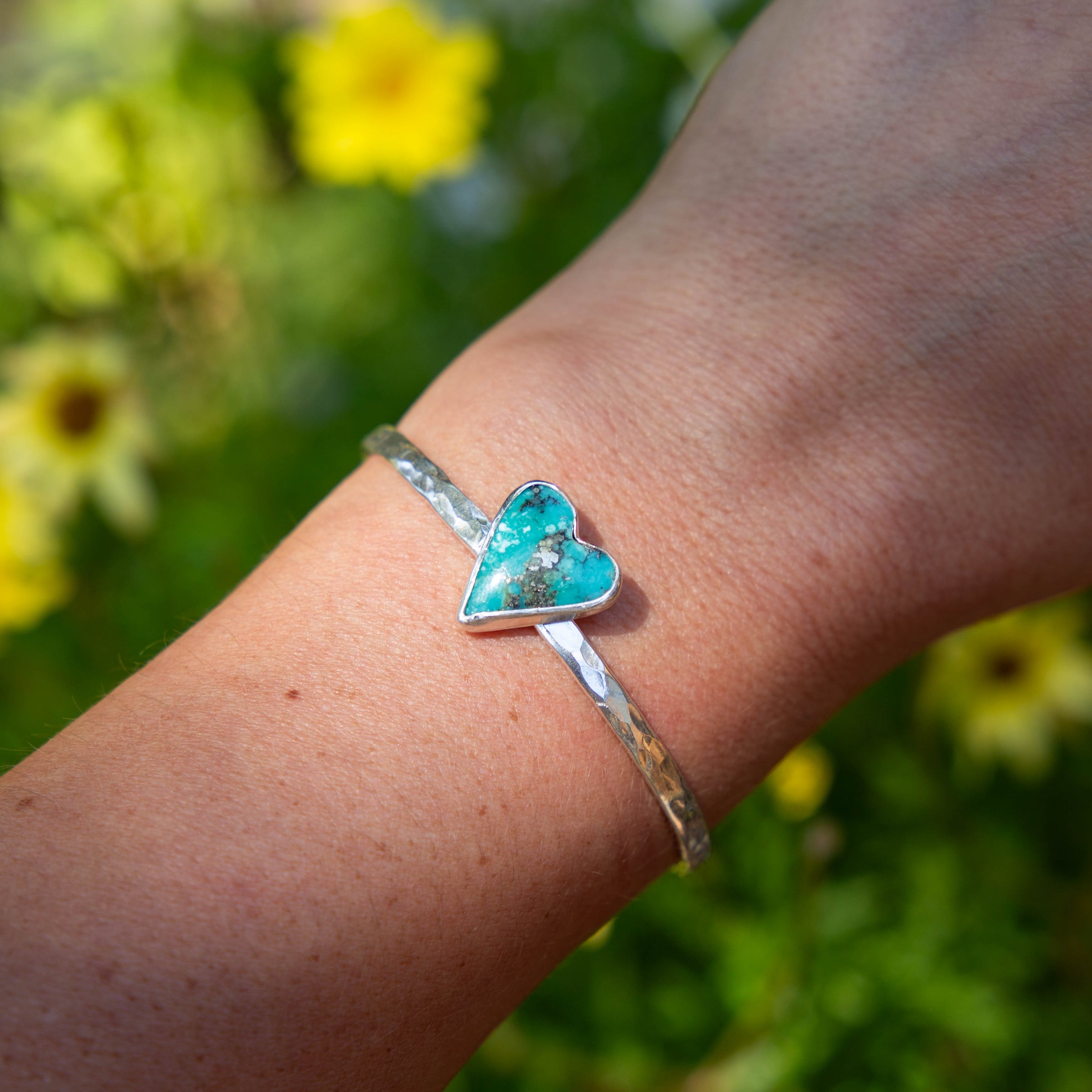 Campitos Turquoise Heart Sterling Silver Cuff #2