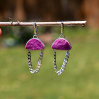 Pink Druzy Cobalto Calcite Sterling Silver Chain Statement Earrings