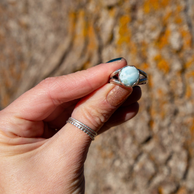 9.5 Larimar Sterling Silver Stacker Ring (Size 9.5)