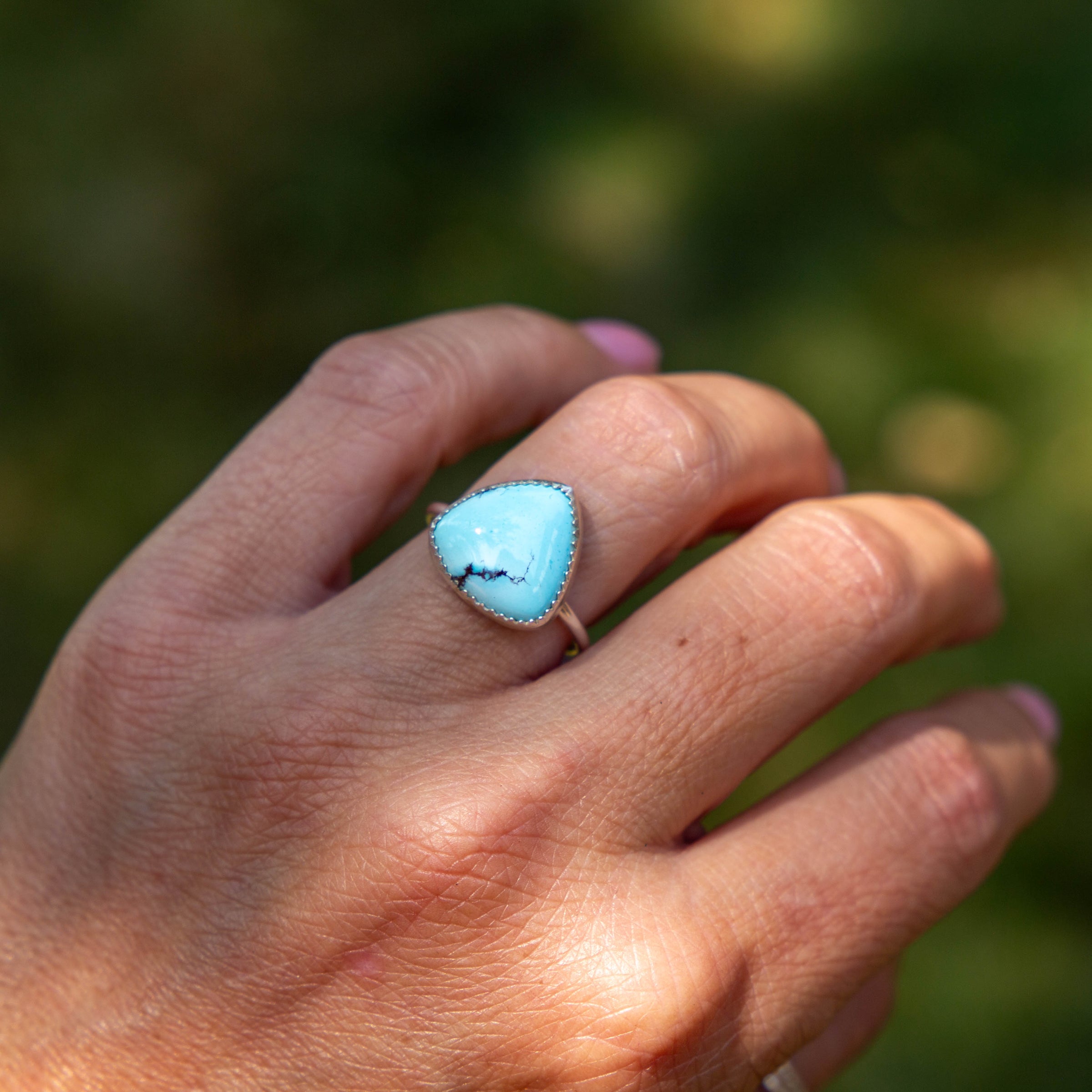 7 Golden Hills Turquoise Sterling Silver Stacker Ring (Size 7)