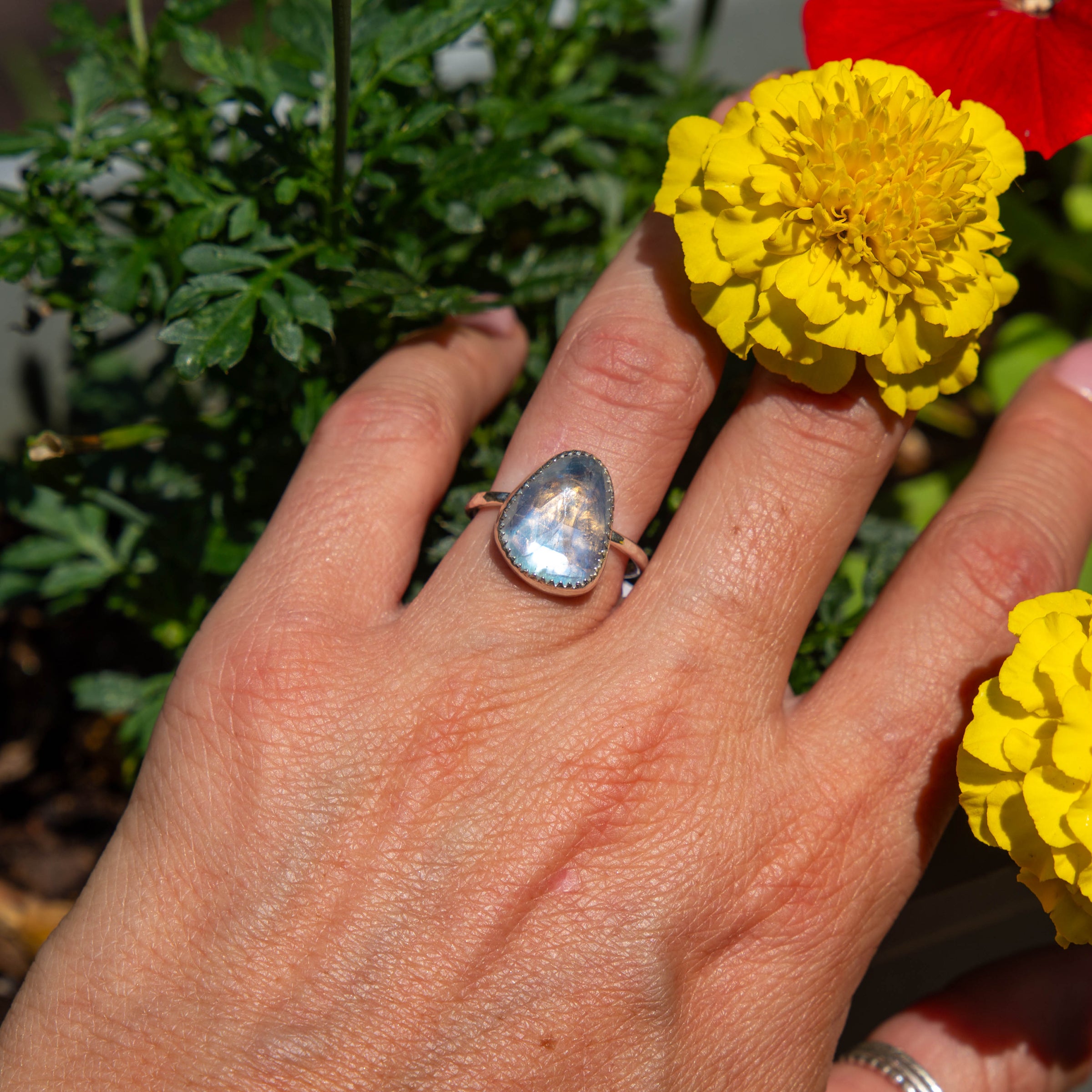 7.5 Moonstone Sterling Silver Stacker Ring (Size 7.5)