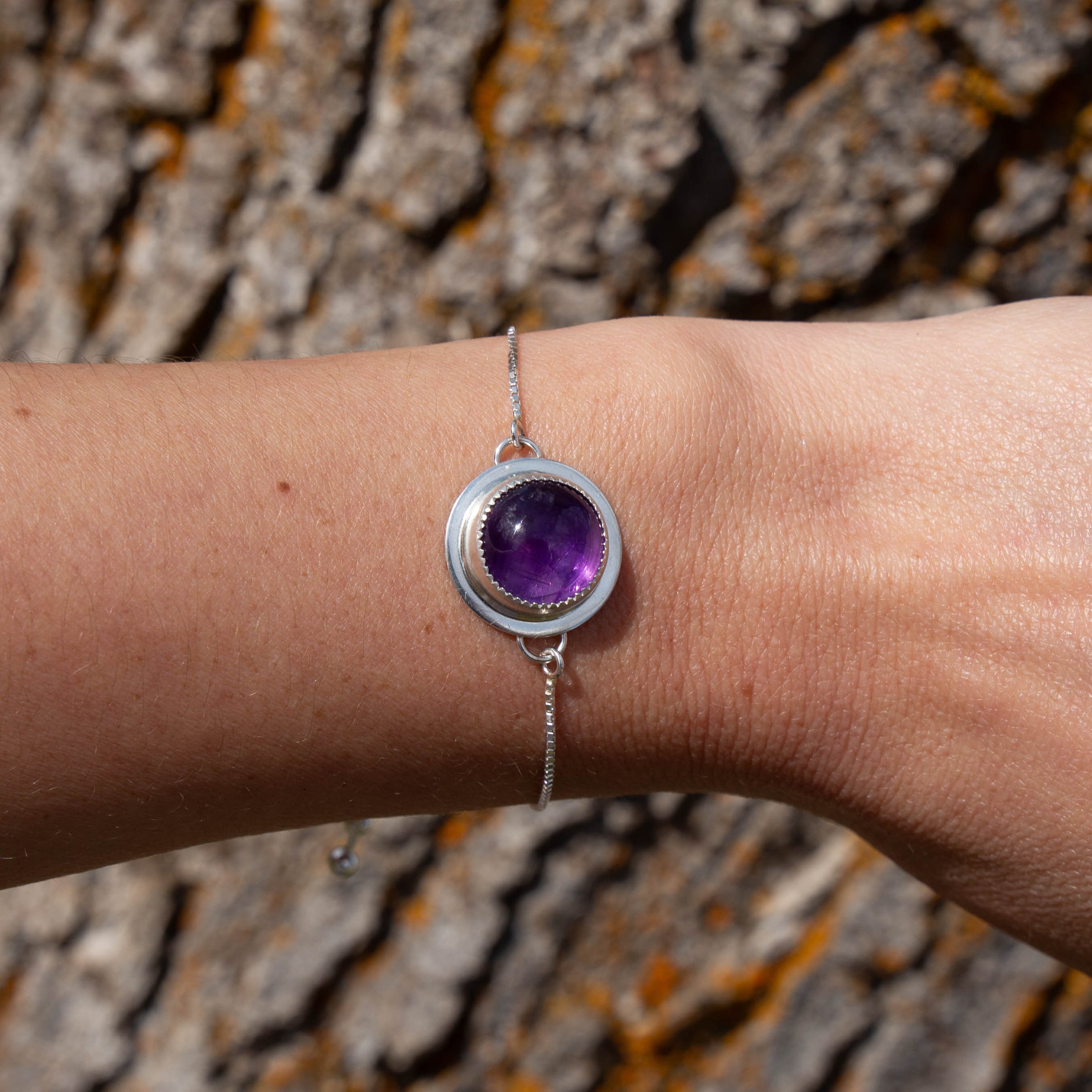 Amethyst Sterling Silver Slider Bracelet - 7.5"