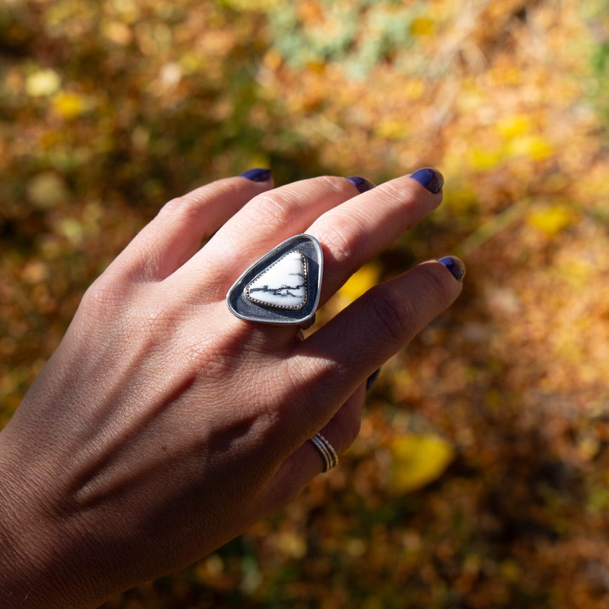 8.75 White Buffalo Turquoise Sterling Silver Statement Ring (Size 8.75)