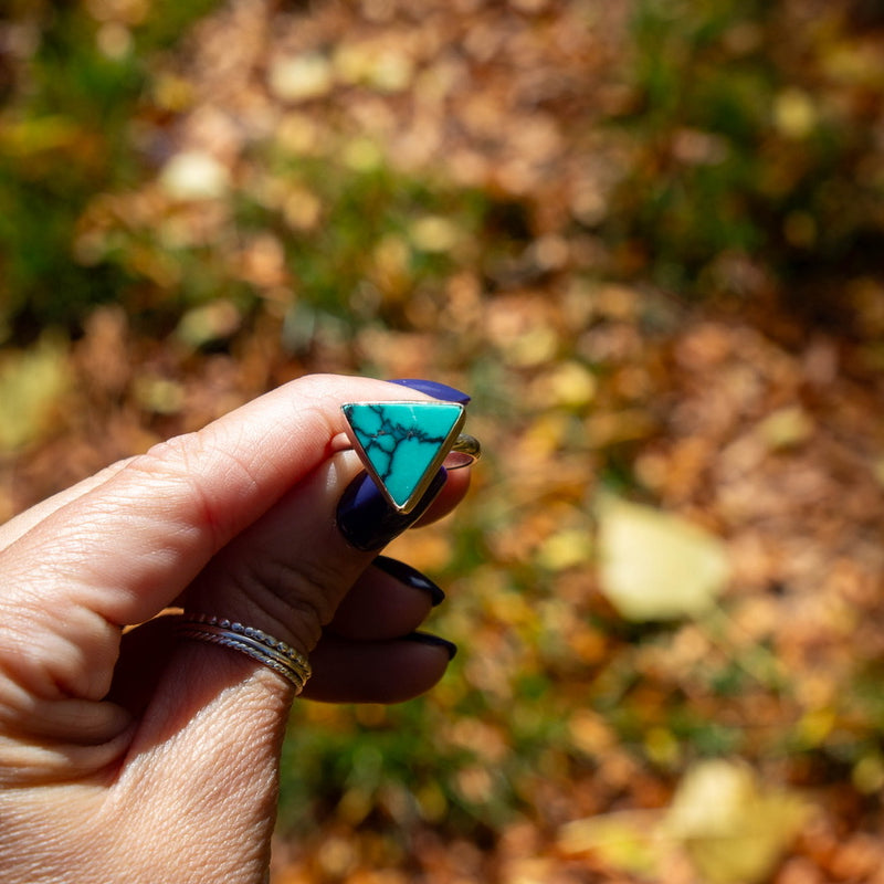 7.5 Chinese Turquoise Sterling Silver Stacker Ring (Size 7.5)