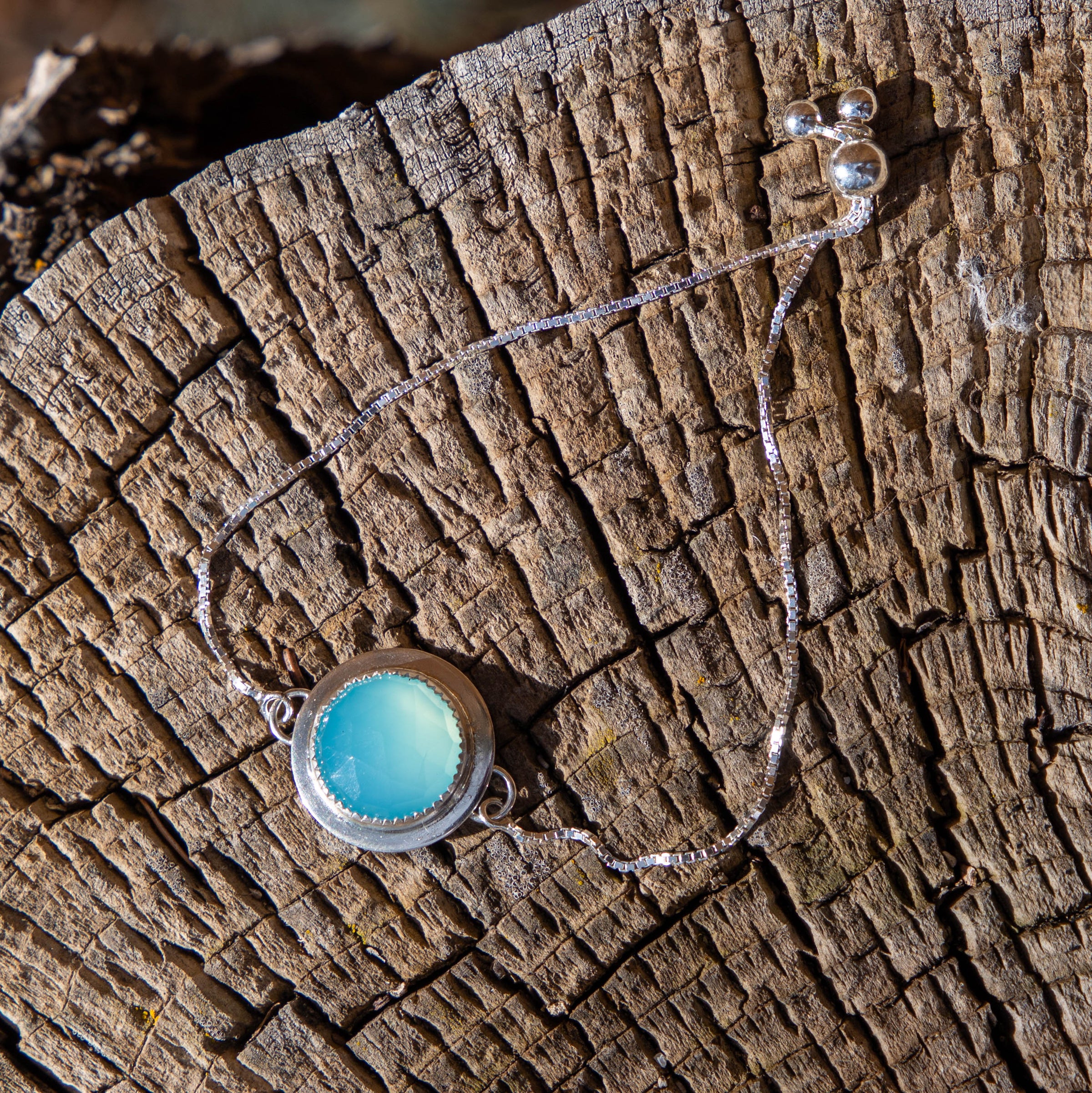 Light Blue Chalcedony Sterling Silver Slider Bracelet - 7.5"