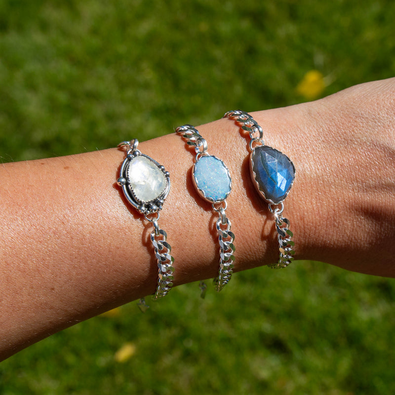 Southwest Mob Wife Chunky Mini Sterling Silver Bracelet with Opal Doublet