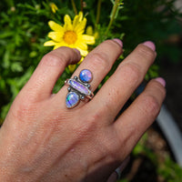 7 Triple Purple Sterling Opal Sterling Silver Statement Ring (Size 7)