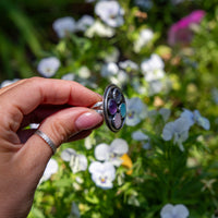 6.5 Amethyst, Rose Quartz, Chalcedony & Moonstone Multi-Stone Circle Sterling Silver Cluster Statement Ring (Size 6.5)