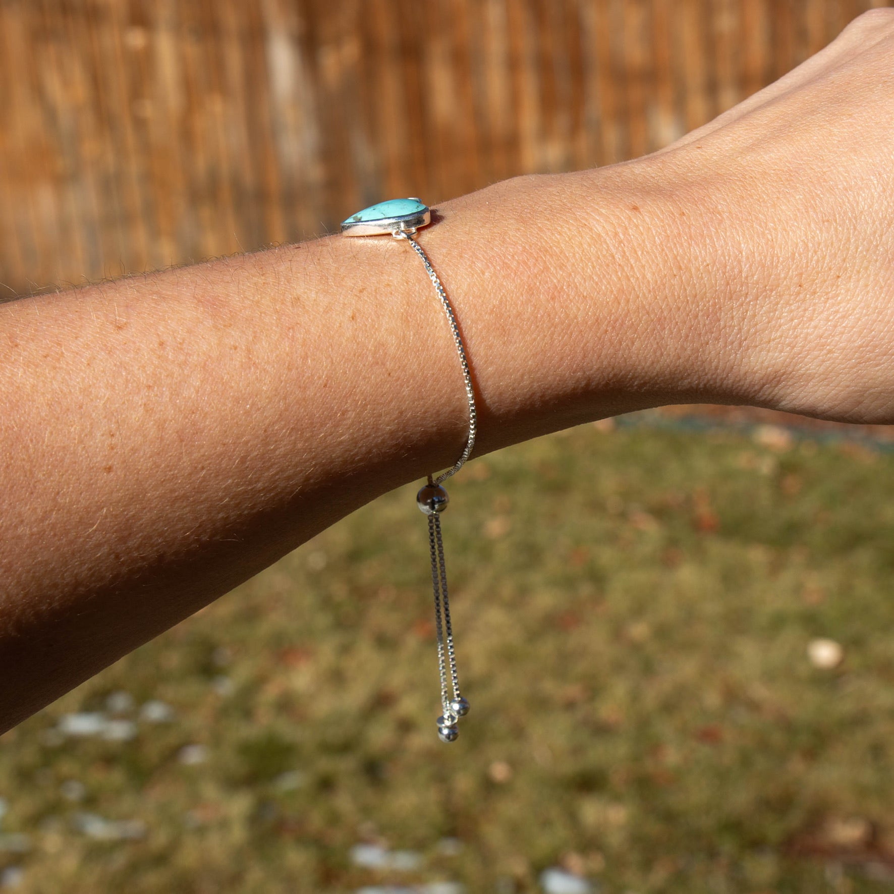 Chilean Turquoise Heart Sterling Silver Slider Bracelet -8.5"