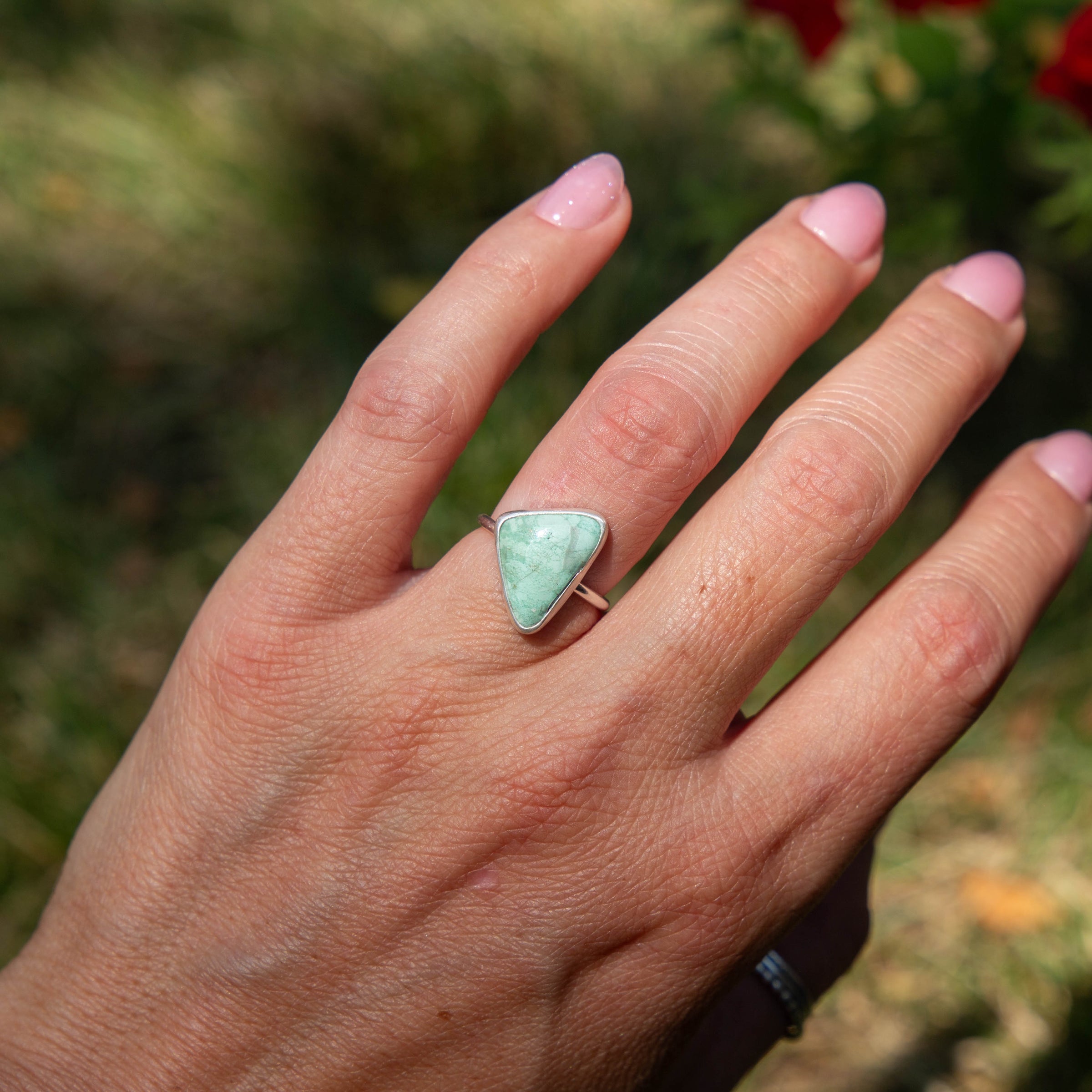 5 Australian Turquoise Sterling Silver Stacker Ring (Size 5)