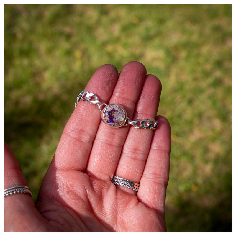 Southwest Mob Wife Chunky Mini Sterling Silver Bracelet with Fire Opal