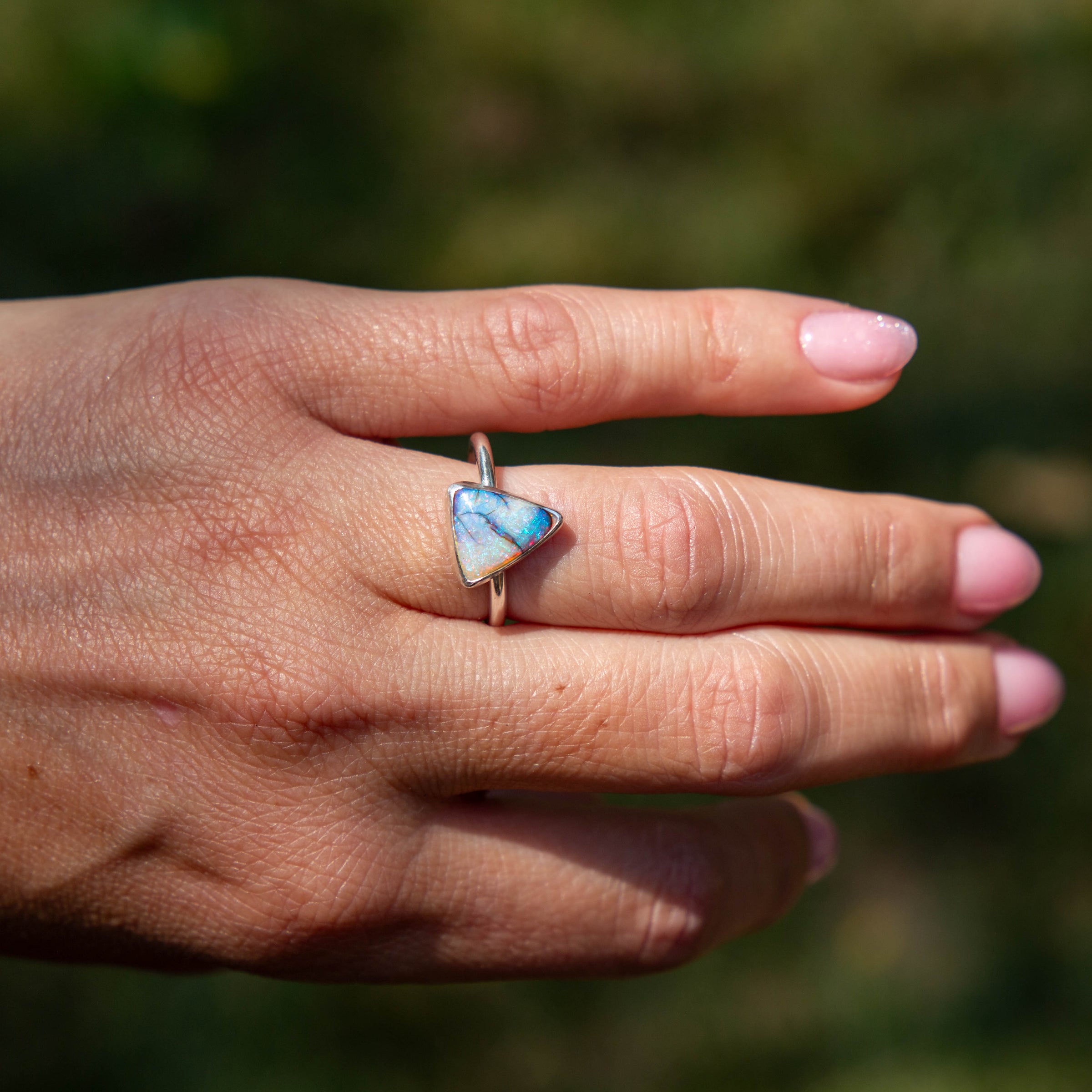 7.25 Sterling Opal Triangle Sterling Silver Stacker Ring (Size 7.25)