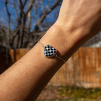 Checkered Black Onyx & Mother of Pearl Sterling Silver Slider Adjustable Bracelet - 7.5"