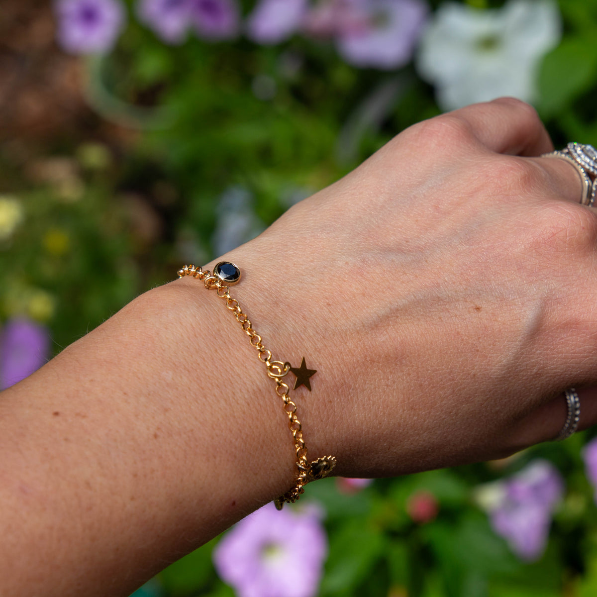 14k Gold Filled Black Onyx Charm Bracelet - 7"