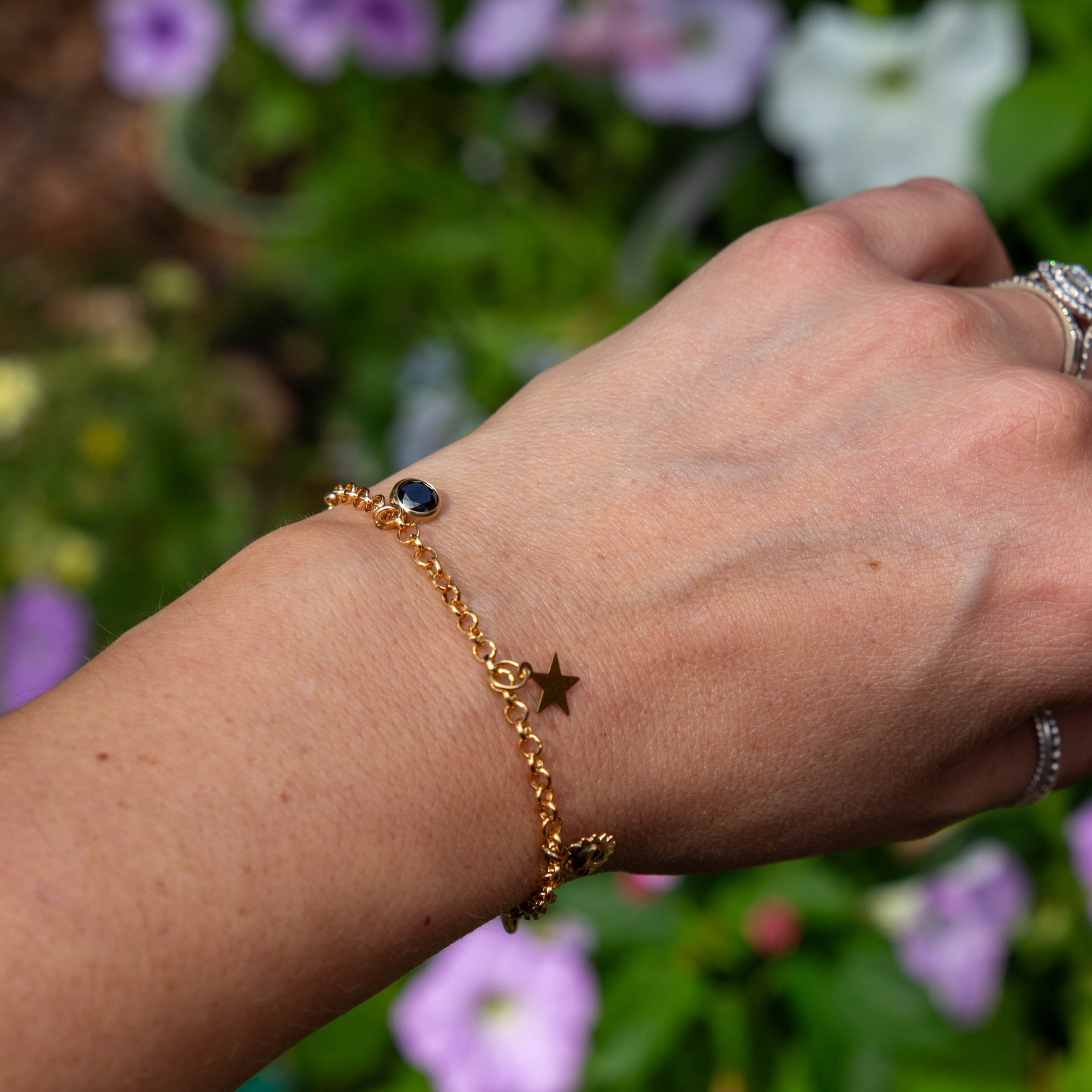 14k Gold Filled Black Onyx Charm Bracelet - 7"