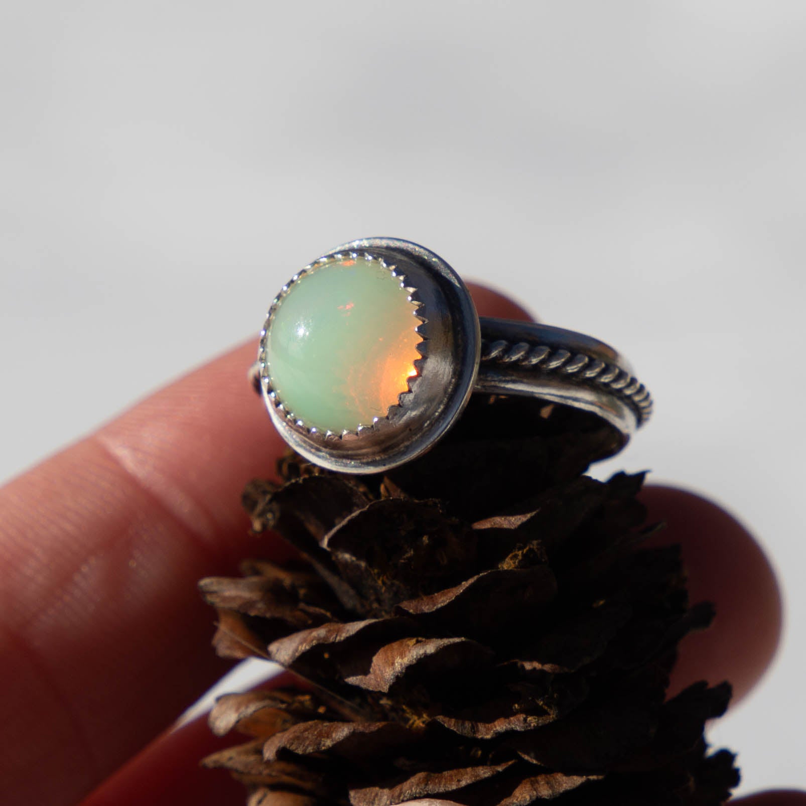 7.75 Opal Sterling Silver Ring (Size 7.75)