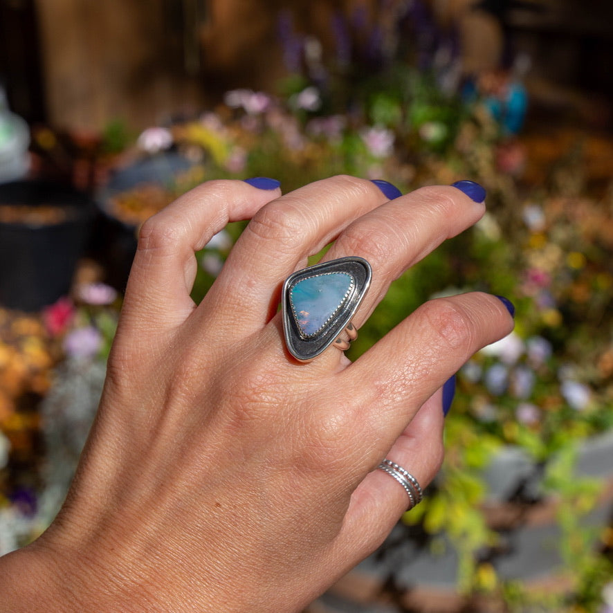 6.5 Opal Doublet Sterling Silver Statement Ring (Size 6.5)