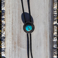 42" Campitos Turquoise Sterling Silver Circle Leather Bolo