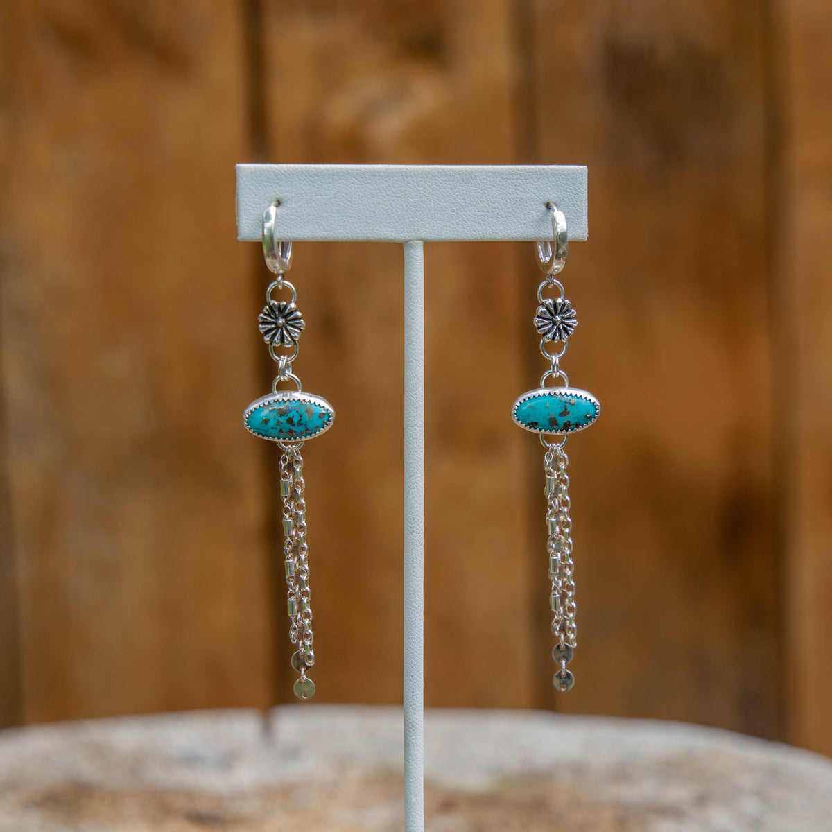 Campitos Turquoise Flower Sterling Silver Mini-Hoop Earrings