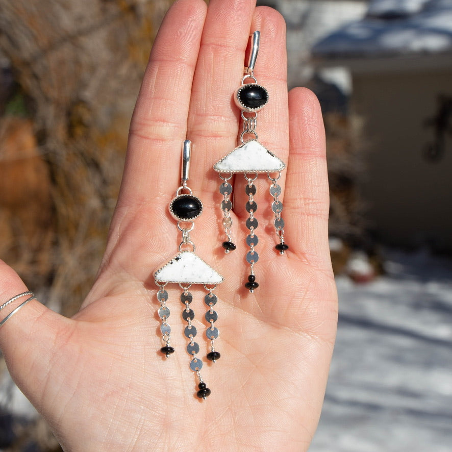 White Buffalo & Black Onyx Sterling Silver Dangle Earrings