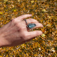 7.75 Labradorite Coffin Shaped Sterling Silver Statement Ring (Size 7.75)